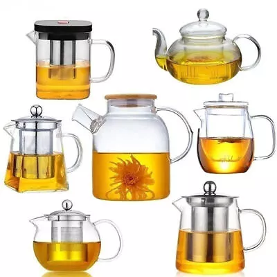 New Heat Resistant Glass Teapot Tea Set Clear Kettle Flower Puer Tea Infuser Pot • $12.04