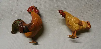 Vintage - Rooster & Hen Chicken Figures - Metal Feet - Made In Italy - 1950's • $6