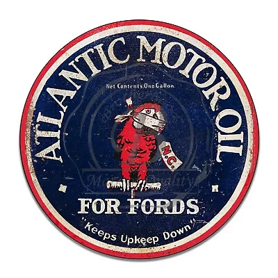 Vintage Gas & Oil Atlantic Motor Oil Reproduction Circle Aluminum Sign • $22.95