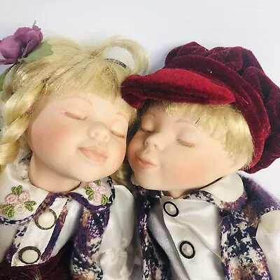 Vintage Kissing Boy And Girl Porcelain Dolls In Matching Outfits • $17.94