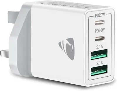 USB C PlugAioneus 40W 4-Port USB C Fast Charger Plug Dual Port UK Free Shipping • £10.29