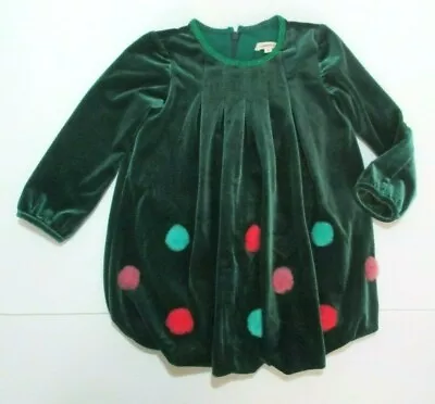 Toddler Girls  Catimini Green Velvet Velour Pom Pom Bubble Dress Size 2 Year • $9.59