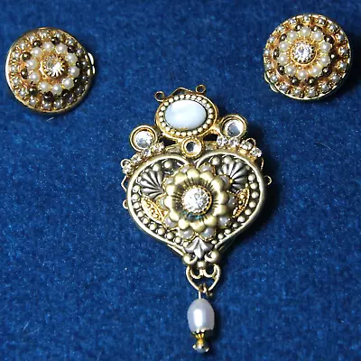 Rare Vintage Pair Clip Earrings & Brooch Or Pendant By Designer Michal Golan • $125