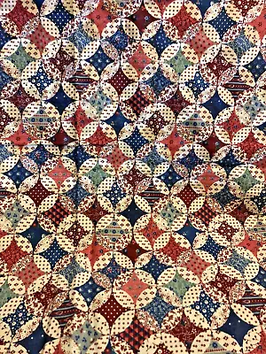 VTG VIP Cranston CHEATER QUILT FABRIC  Blue & Pinks Colorway Old Mill Path BTHY • $14.99