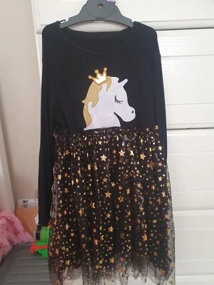 $7.99 • Buy Girls Black Tulle Unicorn Dress Size 4