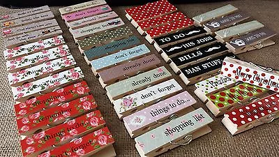 Vintage Chic Magnetic Memo Wood Pegs Paper Clips Shabby Fridge Magnet Magnets • £3.95