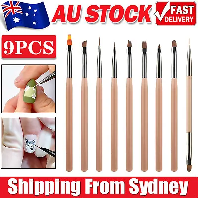 9PCS Acrylic Nail Art Brush Pen UV Gel Painting Drawing Liner Polish Brushes Too • $7.94