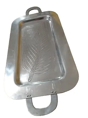 Vintage Metal Cast Aluminum Serving Tray Handles Leaf Design 22  X 10.25” Heavy • $25.99