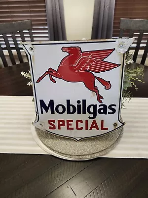 MOBILGAS SPECIAL Pump Plate Porcelain Sign PEGASUS Dallas • $675