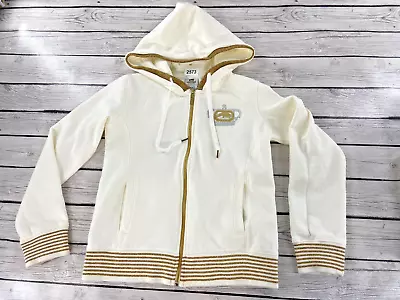 Ecko Red Vintage Womens Ivory And Gold Tone Hoodie  Jacket Full Zip Beaded Y2K • $39.95