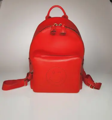 Anya Hindmarch Wink Smiley Face Red Leather Medium Backpack Bag AH Tassel NWOT • $450