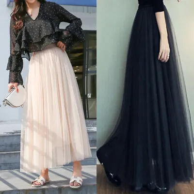 Tulle Tutu Skirt Layered Pleated Party Ladies Maxi Long Dress Women Elegant Mesh • £14.99