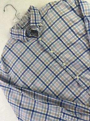 PETER MILLAR Men's L Summer  Gingham Blue Purple Check Long Sleeve Shirt • $20