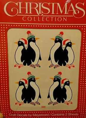 Meyercord Vintage Water Applied Craft Decals Christmas Penguins New NOS • $11.39