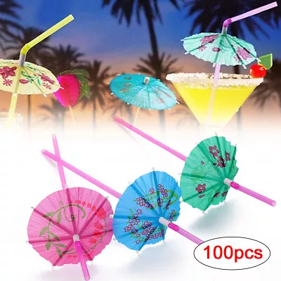 £5.89 • Buy 100X Cocktail Drink Straw Umbrella Tropical Hawaiian Birthday Party Supplies