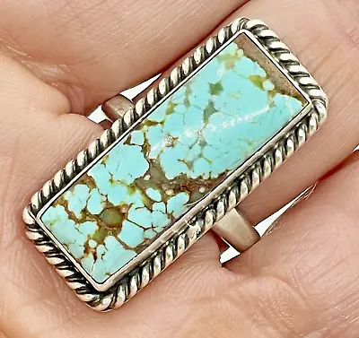 Navajo Number 8 Mine Turquoise Ring Sz 9 Sterling By A Martinez Adjustable 10.1g • $135.94