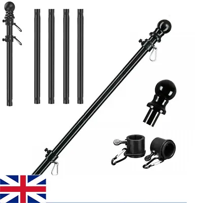 £11.95 • Buy 6ft Wall Mounted Mount Telescopic Flag Pole Top Ball Flagpole Stainless Steel