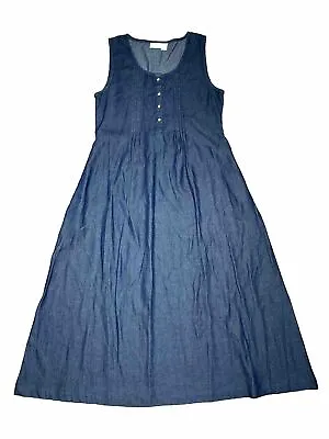 THE VERMONT COUNTRY STORE Denim Dress M Blue Pintuck Pockets Button Front • $38.23