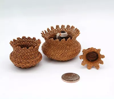 Antique Mini Tarahumara Doll Baskets 3 Nesting Pine Needle Largest 2.25  W CT10 • $29.99