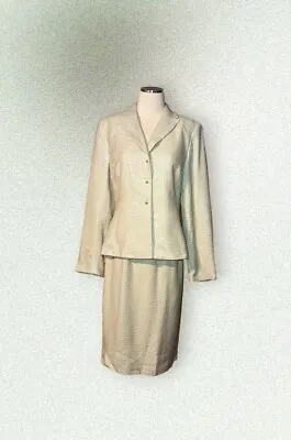 AMANDA SMITH 2 Piece Blazer Skirt Suit Set SPECKLED Green WOOL BLEND Women's 10 • $29.99