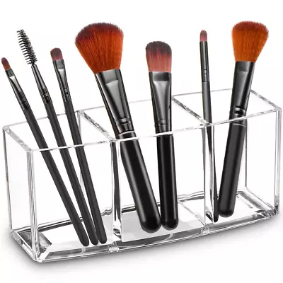 Clear Makeup Brush Holder Organizer 3 Slot Acrylic Cosmetic Brushes • $12.99