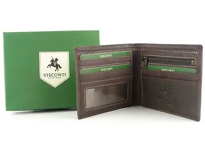 Mens Premium Leather Wallet By Visconti; Hunter Collection (Distressed Brown) • $38.79