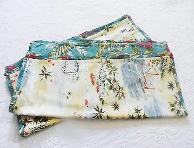 Pottery Barn Tropical Floral Vintage Hawaii Scene Euro Pillow Set Of Two   ~ EUC • $49