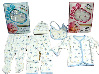 Baby Boy Girl New Born 5Pc Clothing Gift Set Hat Bib Romper & Cardigan Pink Blue • $15.99