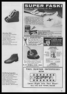 1963 Paul Bunyan Enterprises Old Town Maine Zippy Snow Ski Boot Laces Print Ad • £12.30