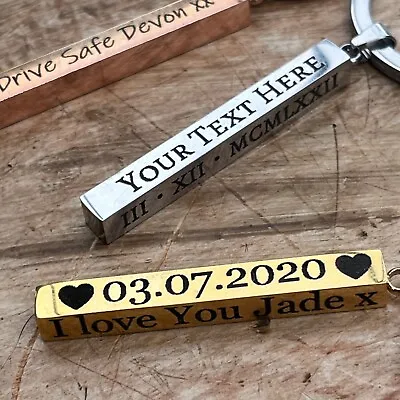 Personalised Metal Bar Keyring - Custom Engraved With Your Message Date Or Name • £9.95