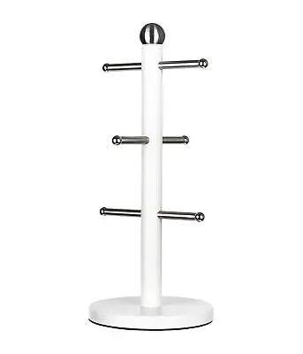 Stainless Steel 6 Cups Mug Tree Kitchen Storage Rack White Coated • £10.99