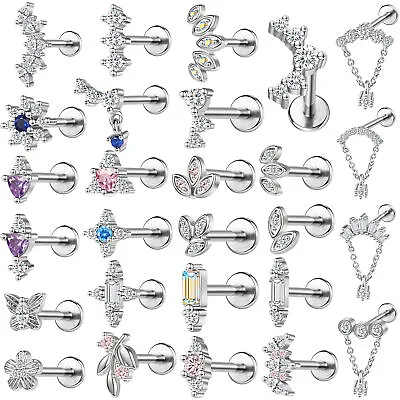 1 Pc Stainless Steel Labret Studs Labret Lip Monroe Piercing CZ Helix Piercings • $10.24