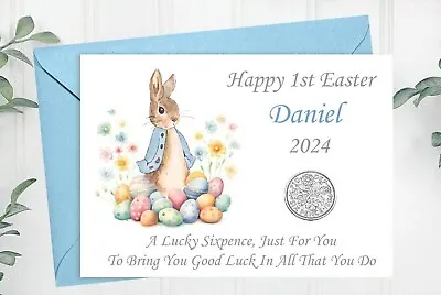 1st Easter Gift. Personalized. Lucky Sixpence. First Easter. Card. Boy/Girl. • £3.95