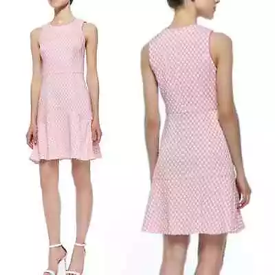 SHOSHANNA Flounce Dress Eden Jacquard Sleeveless Pink White Knee Length Size 10 • $69