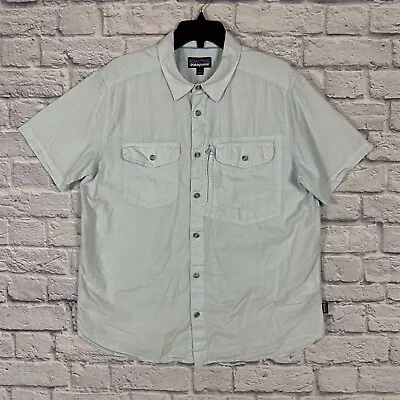 Patagonia Button Up Shirt Mens Large Short Sleeve Blue Organic Cotton Nylon Hemp • $18.99