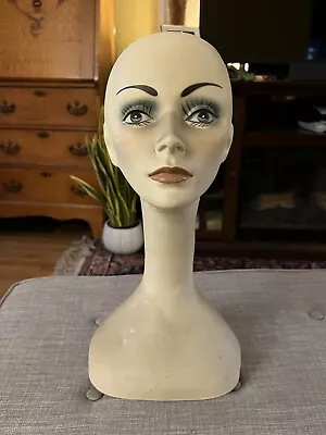 Vintage Female Mannequin Head Bust Store Counter Hat Wig Display Long Neck 18” • $124.99