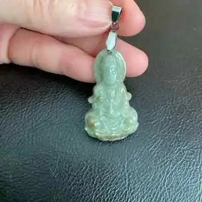 Lady Kwan Yin Quan Yin Carved Buddha Natural Real Religious Jade Pendant • $138