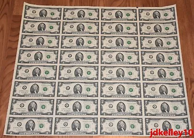 $2 UNCUT SHEET TWO DOLLAR BILLS $2x32 2013 UNITED STATES CURRENCY MONEY BEP NEW • $149.99