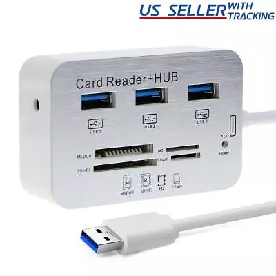 Aluminum 3 Port USB 3.0 Hub MS SD M2 TF Multi-In-1 Memory Card Reader Adapter US • $10.39