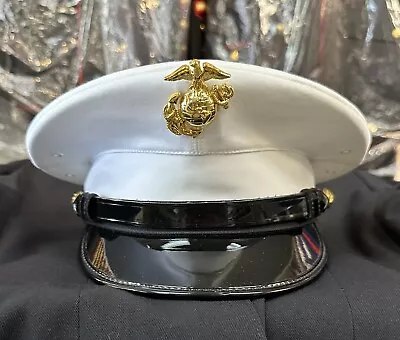 USMC US Marine Corps Blues Dress Uniform White Cotton Bernard Hat  Size 7  1/8 • $80