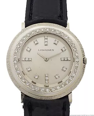 Longines 18k White Gold Diamond Art Deco Vintage Mens Wrist W Box 	 • $664