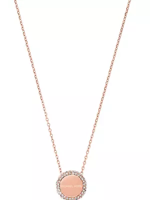 MICHAEL KORS Rose Gold Tone Pave Disc Pendent Necklace MKJ6180791 MKJ6180 NIB • $39.50