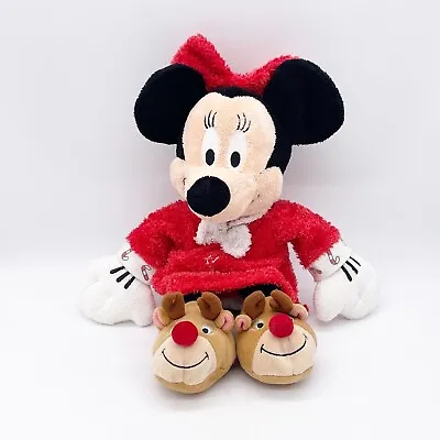 Disney Store Minnie Mouse Plush 16  Nightgown PJ Sleeper Reindeer Slippers Xmas • $11.05