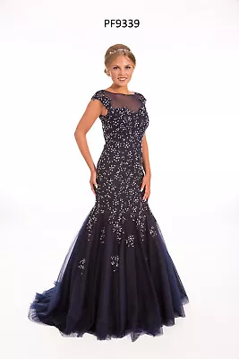 Navy Fitted Fishtail Mermaid Beaded Prom Frocks Long Dress Size 10 BNWT • £55