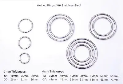 Welded Metal O Rings 316 (A4 Marine) Stainless Steel Rings Buckles 20mm-94mm • £3.56