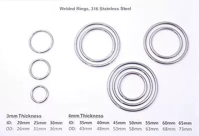 Welded Metal O Rings 316 (A4 Marine) Stainless Steel Rings Buckles 20mm-94mm • £71.56