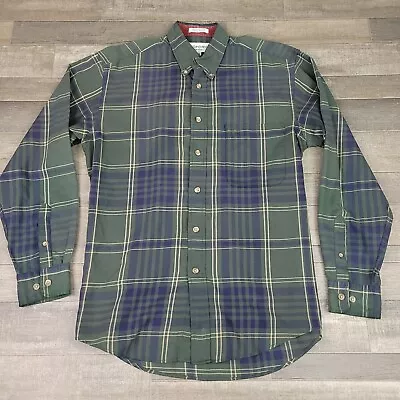 YSL Yves Saint Laurent Shirt Mens Medium Green Plaid Parisian Twill Button Up • $21.95