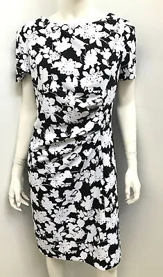 $90 • Buy New! JOHN LEWIS [sz 14 ] Black Floral Drape Front Stretch Dress