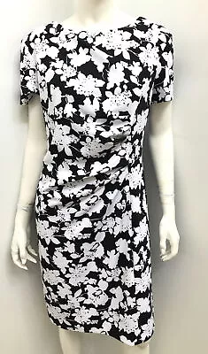 New! JOHN LEWIS [sz 14 ] Black Floral Drape Front Stretch Dress • $35