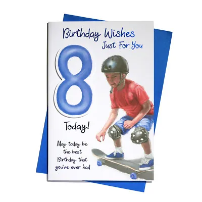 8 Year Old Boy Skateboarder Birthday Card Embossed Number 8 Top Quality 9 X 6   • £2.99